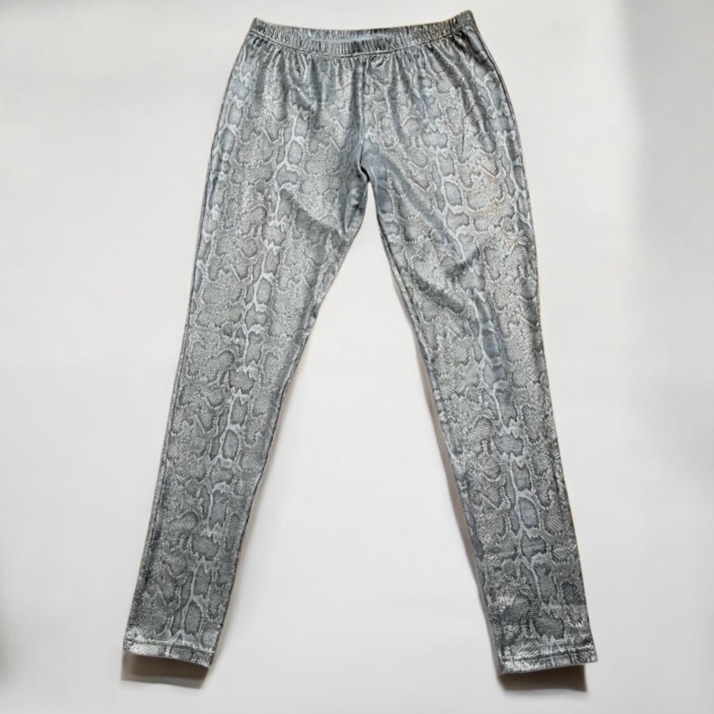 Steve Madden Gold & Silver Snakeskin Leggings L Stretchy Elastic Waist